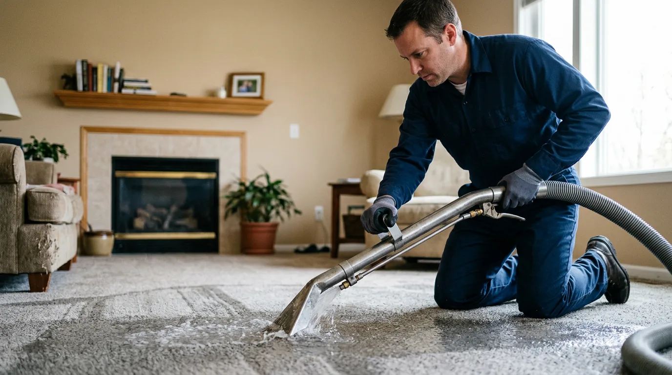 Water damage restoration technician working near Cumberland, WI